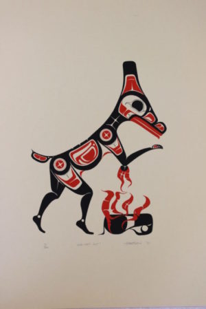 Northwest coast print of a deer and fire