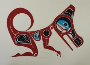 Indigenous art print titled Man Changing Into A Wolf by Art Thompson