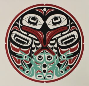 Native Canadian art print titled Sharing Knowledge by Alvin Child