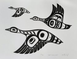 Native art print of Canada Geese flying South