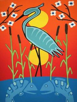 Limited edition native art print of a crane, titled A Measurement of Tranquility