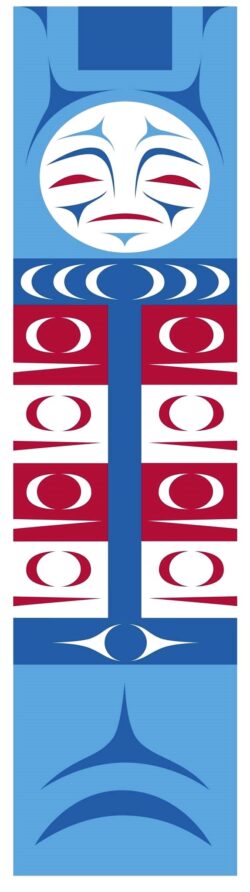 Design of a Coast Salish house post titled Salmon People