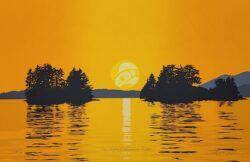 Limited edition print of the sun over the pacific ocean with islands in front