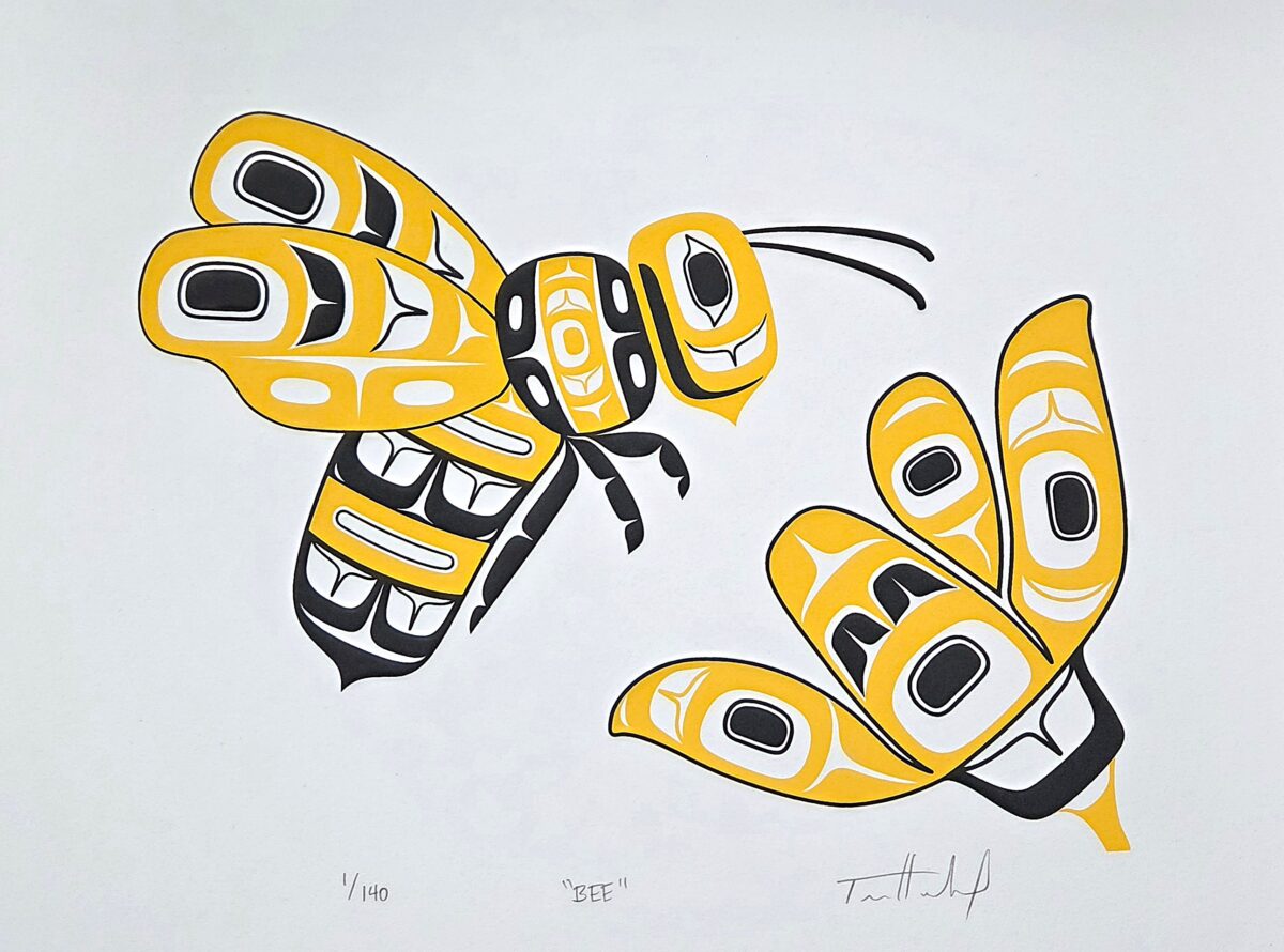 Native art print of a bee and flower