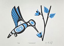 Native art print of a hummingbird and flower